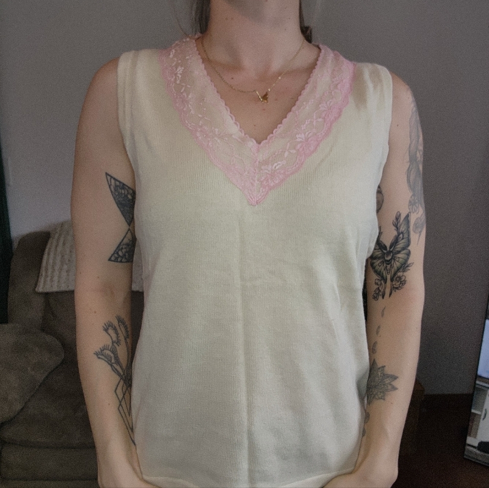 Storybook Knits Pink Lace Detailed Knit Tank Top Size Medium
